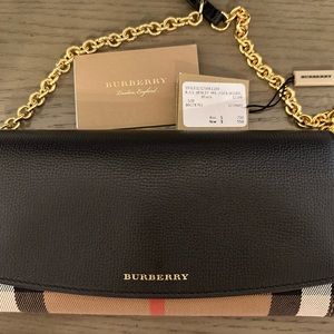 Burberry Black Leather Chain Wallet